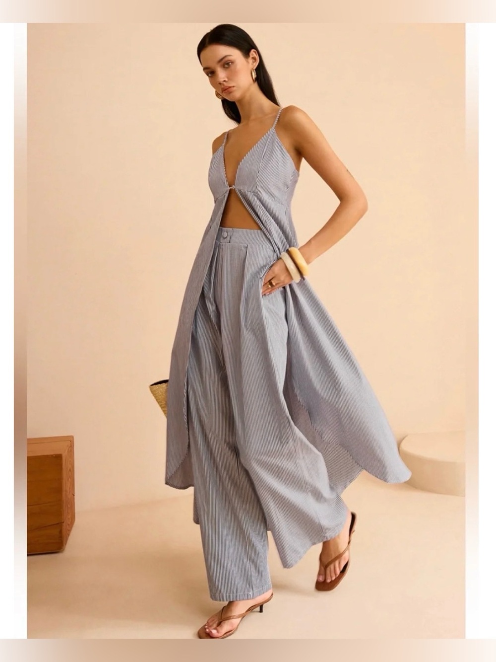 NWT Commense Striped Wide-Leg Pant & Tunic Set, Medium - Picture 2 of 14